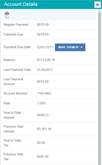Online Banking Mortgage details flyout sample.